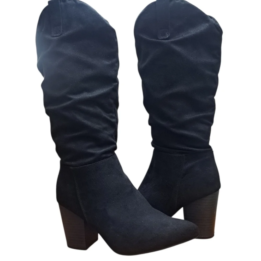 Sugar Faux Suede Knee High Black Slouch Boots Women's Size 8 - Picture 8 of 13